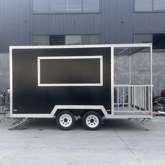 13FT BLACK SQUARE FOOD TRAILER WITH FENCE