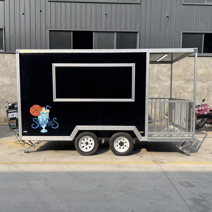 13FT Black Square Food Trailer with Fence for Ice Cream Dessert