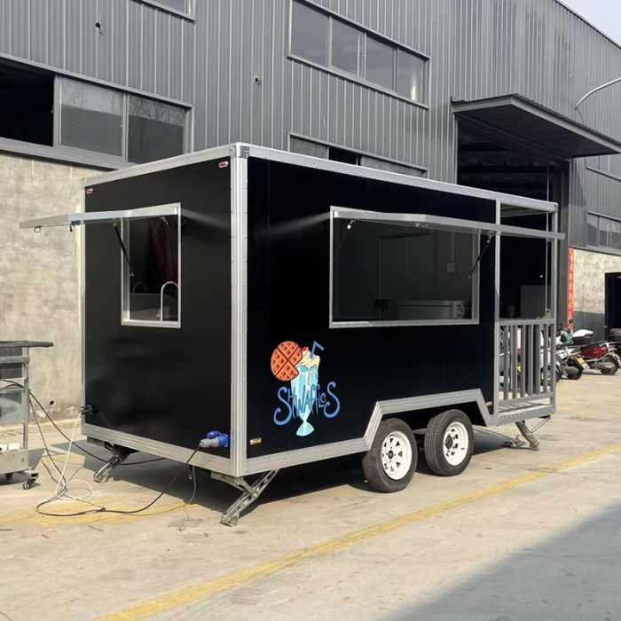13FT Black Square Food Trailer with Fence for Ice Cream Dessert