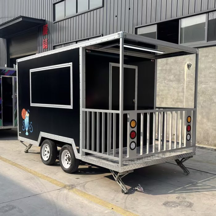 13FT Black Square Food Trailer with Fence for Ice Cream Dessert