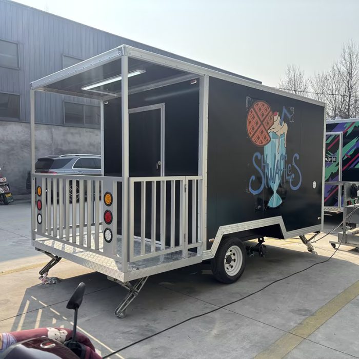 13FT Black Square Food Trailer with Fence for Ice Cream Dessert