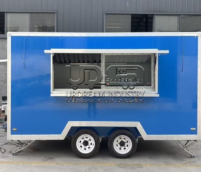 13FT Blue Single Window Square Food Trailer for Street Food Vending