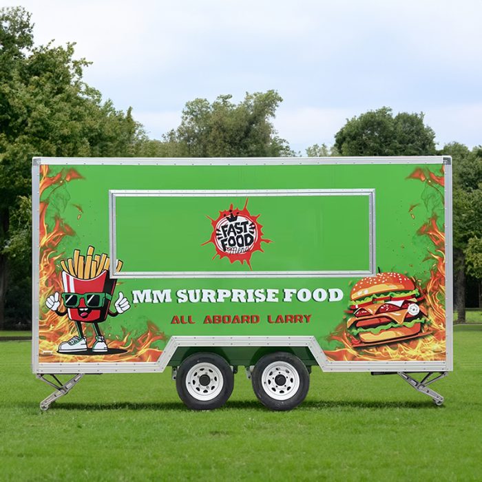 13FT GREEN FULL STICKER SQUARE FOOD TRAILER FOR FAST FOOD