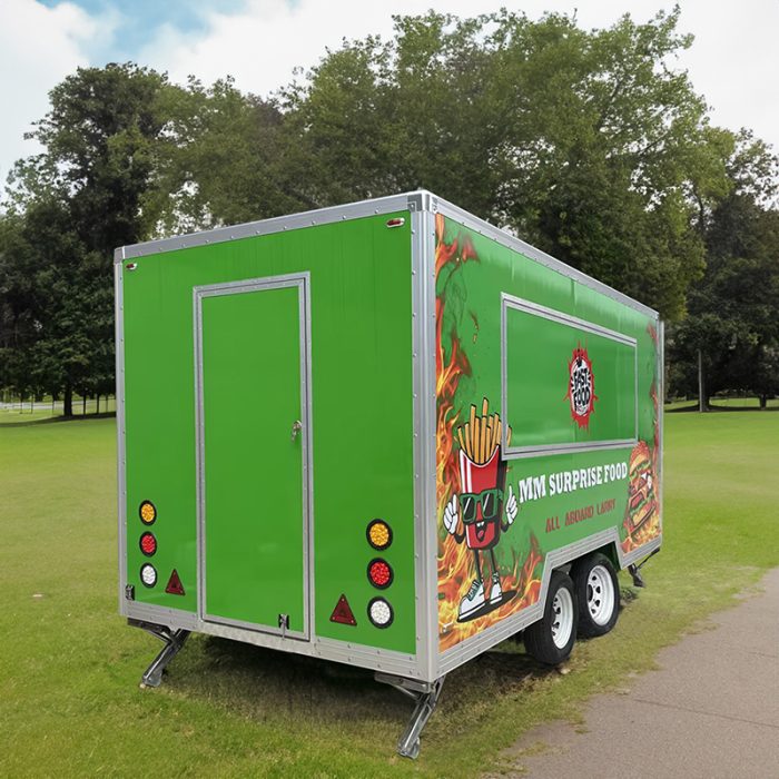 13FT GREEN FULL STICKER SQUARE FOOD TRAILER FOR FAST FOOD