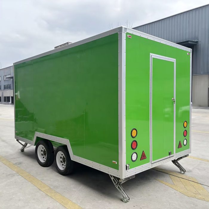 13FT GREEN FULL STICKER SQUARE FOOD TRAILER FOR FAST FOOD