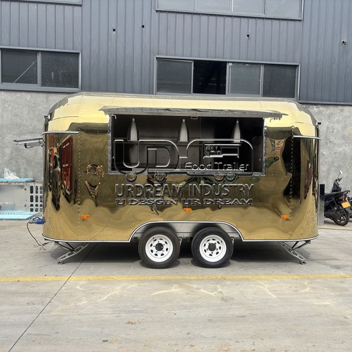 13FT Gold Square Food Trailer for Tourist Attractions and Resorts