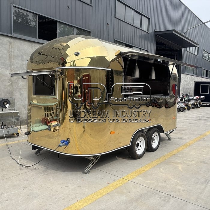 13FT Gold Square Food Trailer for Tourist Attractions and Resorts