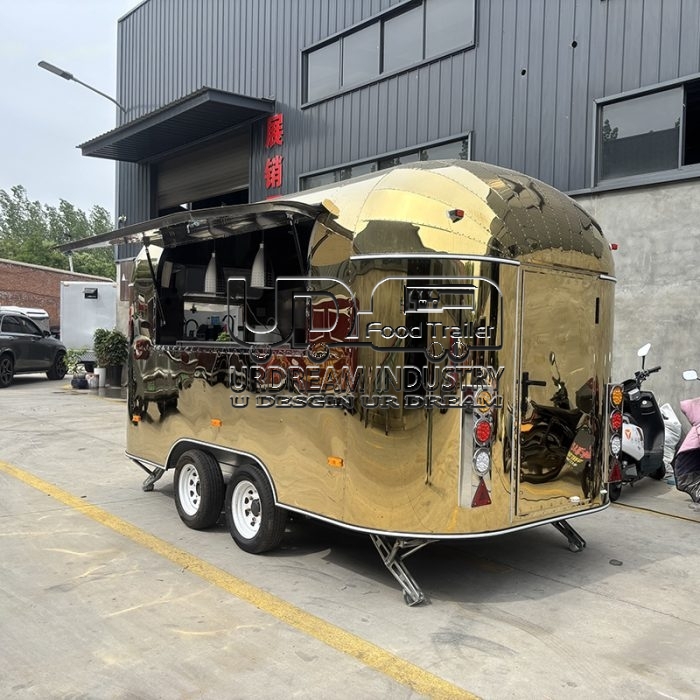 13FT Gold Square Food Trailer for Tourist Attractions and Resorts