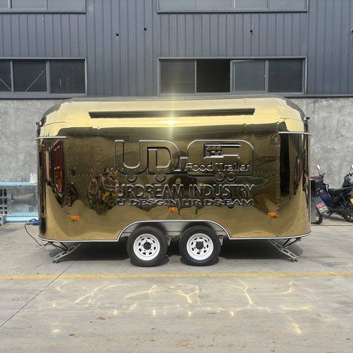 13FT Gold Square Food Trailer for Tourist Attractions and Resorts