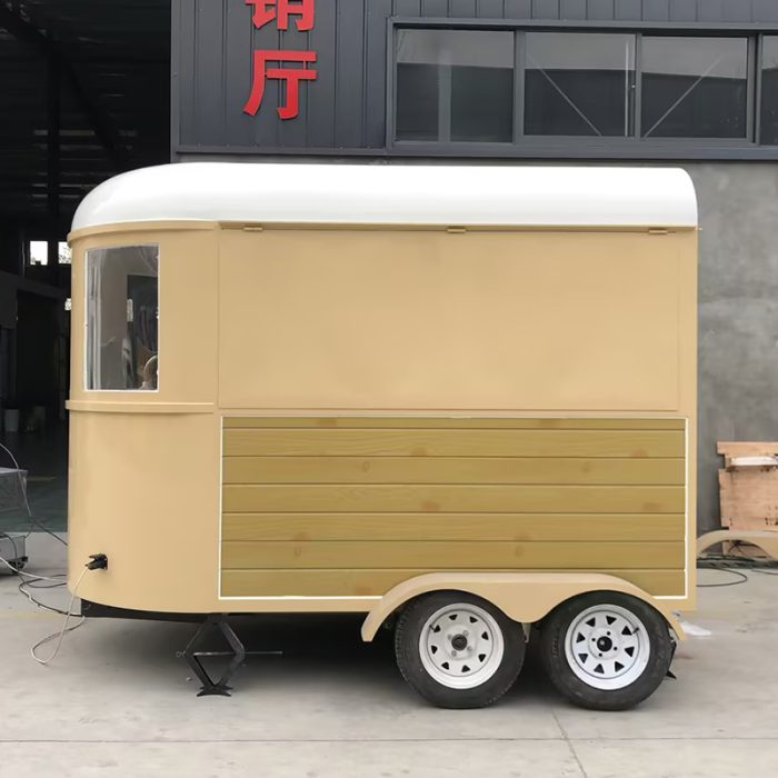 LIGHT YELLOW WOOD STRIPES HORSE FOOD TRAILER