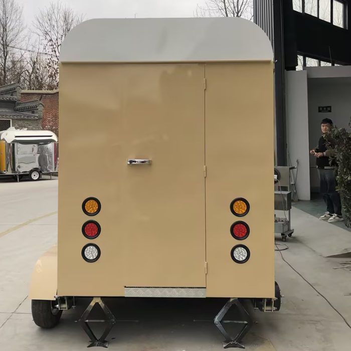 LIGHT YELLOW WOOD STRIPES HORSE FOOD TRAILER