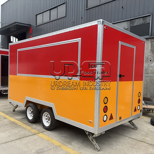 RED AND YELOW SINGLE WINDOW SQUARE FOOD TRAILER