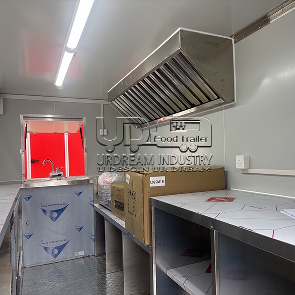 RED AND YELOW SINGLE WINDOW SQUARE FOOD TRAILER