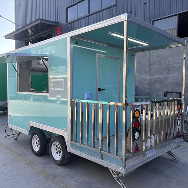 13FT Light Blue Square Food Trailer with Fence