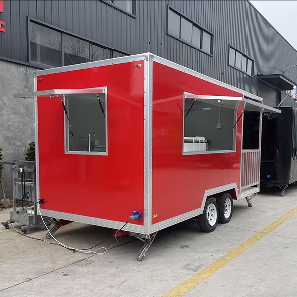 13FT RED SQUARE FOOD TRAILER WITH FENCE