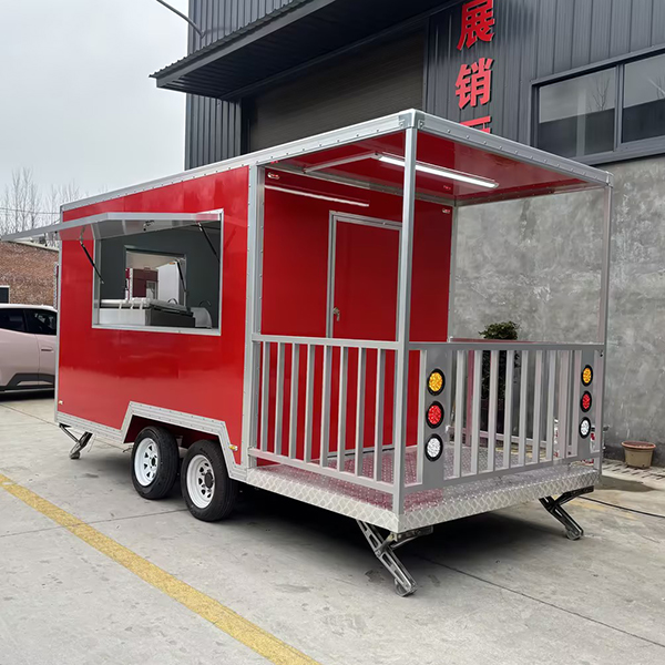 13FT RED SQUARE FOOD TRAILER WITH FENCE