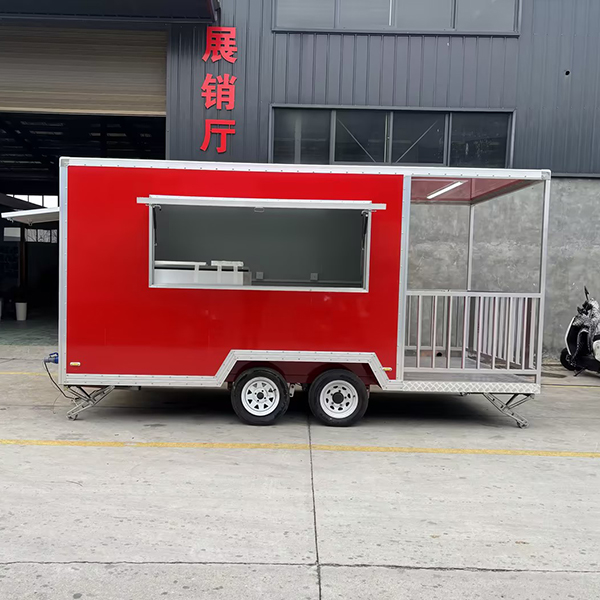 13FT RED SQUARE FOOD TRAILER WITH FENCE