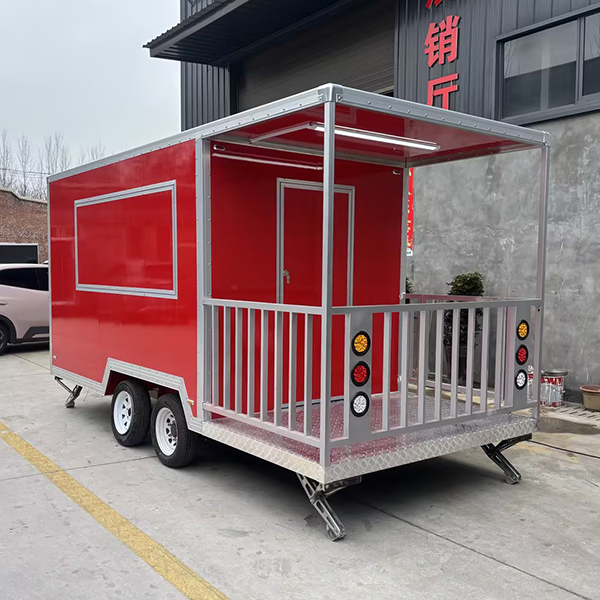 13FT RED SQUARE FOOD TRAILER WITH FENCE