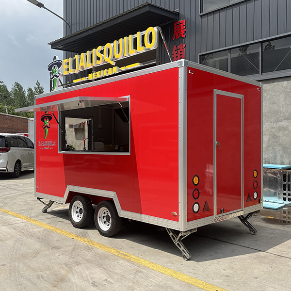 13FT RED STICKER SQUARE FOOD TRAILER WITH LED