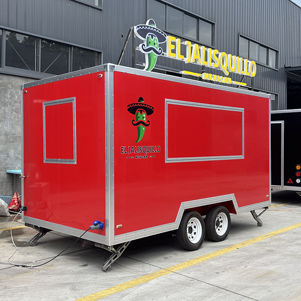 13FT RED STICKER SQUARE FOOD TRAILER WITH LED