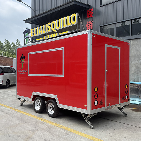 13FT RED STICKER SQUARE FOOD TRAILER WITH LED