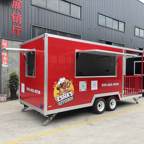 15FT Red Sticker Square Food Trailer with Fence