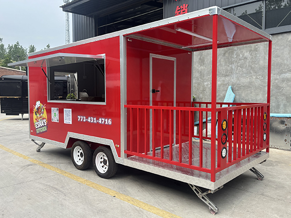 15FT Red Sticker Square Food Trailer with Fence