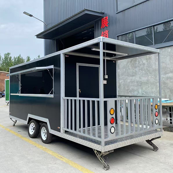 16.5FT Black Single Window Square Food Trailer with Fence