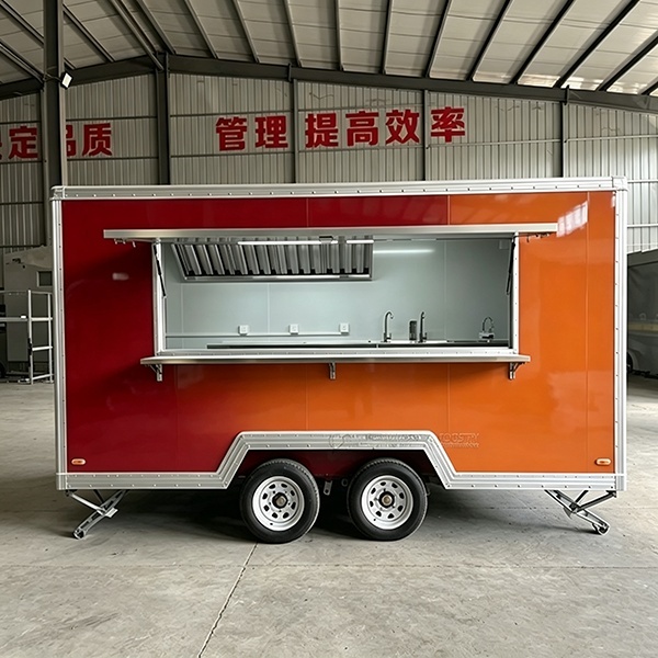 13FT Red and Orange Single Window Square Food Trailer