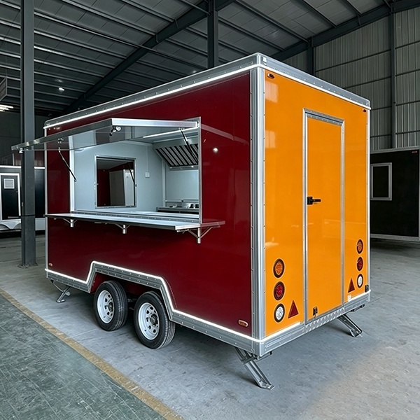 13FT Red and Orange Single Window Square Food Trailer